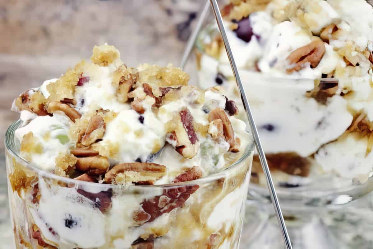 Best Grape Salad Recipe - honest. So rich and love the touch of a pecan and brown sugar topping... #misshomemade